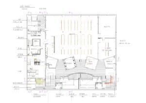Plànol de planta amb distribució de menjadors i cuina del projecte Carmelites.