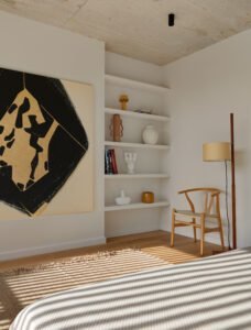 Dormitori modern amb art abstracte